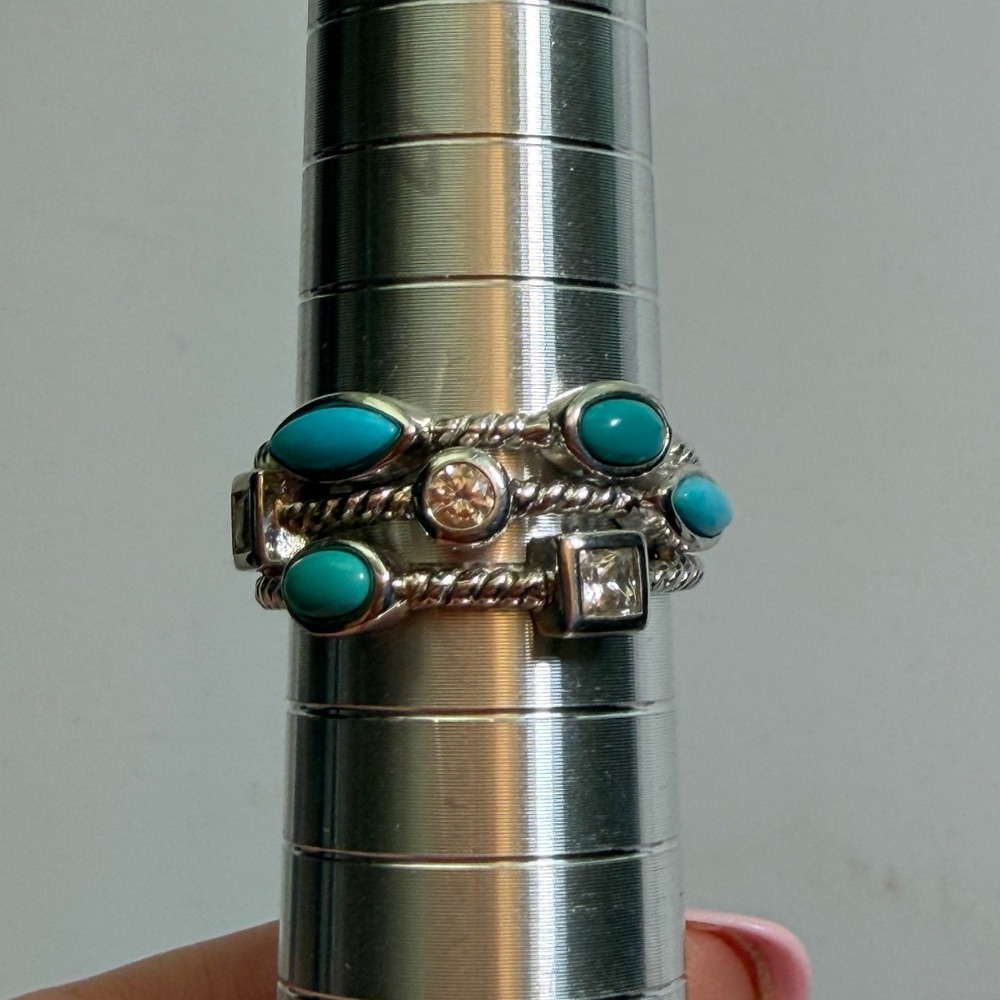 VTG Joseph Esposito ESPO 925 Sterling Silver Turquoise CZ Stacked Band Ring 8